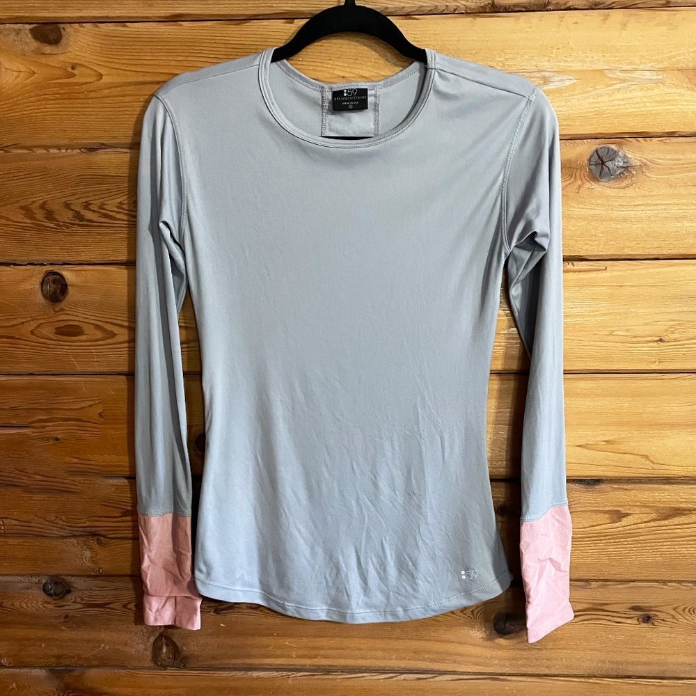 Splits59 Womens Athletic Tee T-Shirt Long Sleeve Pink Gray Colorblock xs